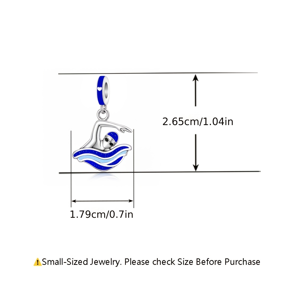 Silvery Plated Copper Swimmer Blue Enamel Wave Charms Pendant